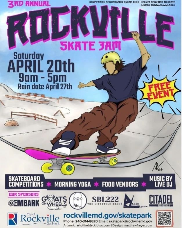 Posted @withregram &bull; @themocoshow City of Rockville to Host 3rd Annual &lsquo;Skate Jam&rsquo; on April 20th

Some FSRD skaters will be there - maybe showing off some moves?!?!

Come say hi!!! 👋