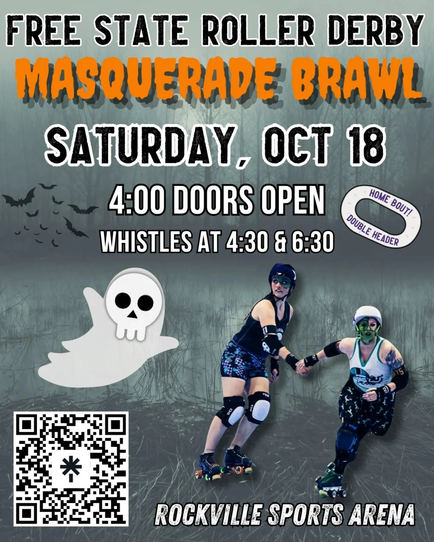 Trick or treat!
Get ready for a scary good time at Free State's annual Halloween double header 🎃👻🕸️💀

See links below, in bio, or follow QR code:

Tickets here: https://givebutter.com/FSRDMasqBrawl2025

Sign up for the 6:30 mixer game here: https