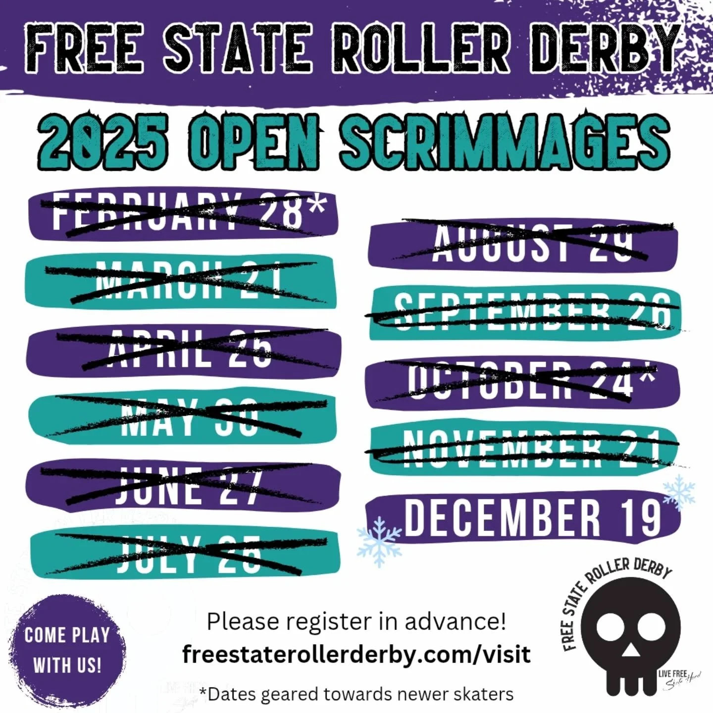 Celebrate the holidays with Free State this Friday at our last open scrimmage of 2025 - festive attire encouraged!!! ❄️❄️

Please register in advance - follow link in bio