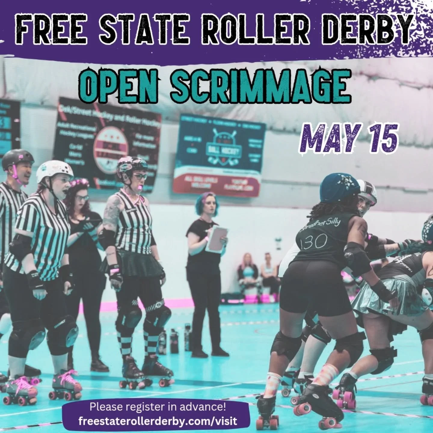 Time for another Free State Friday Open Scrimmage on May 15, 8-10pm!!!

We are also hosting a clothing swap after practice, all visitors are welcome to participate 👕👖👟

Advance registration is required and will be capped at 20 visiting skaters - f