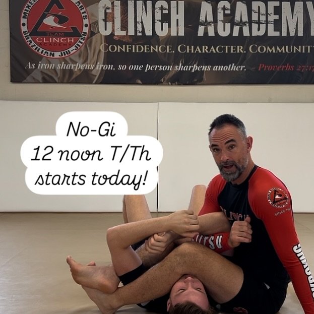 Tuesday and Thursday No-gi at 12noon starts today! #bjj #jiujitsu #nogi #clinchacademy #frederickmd