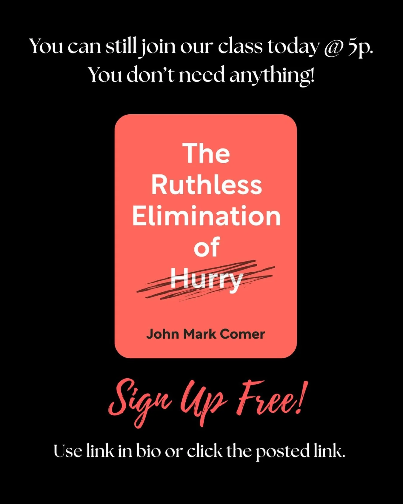 Do you ever feel like your soul is trying to catch up to your body? Join us today at 5p and let&rsquo;s talk about how hurry is depleting your soul and what we can do about it.

Sign up for free. You don&rsquo;t need anything. 
https://sparkpages.io/