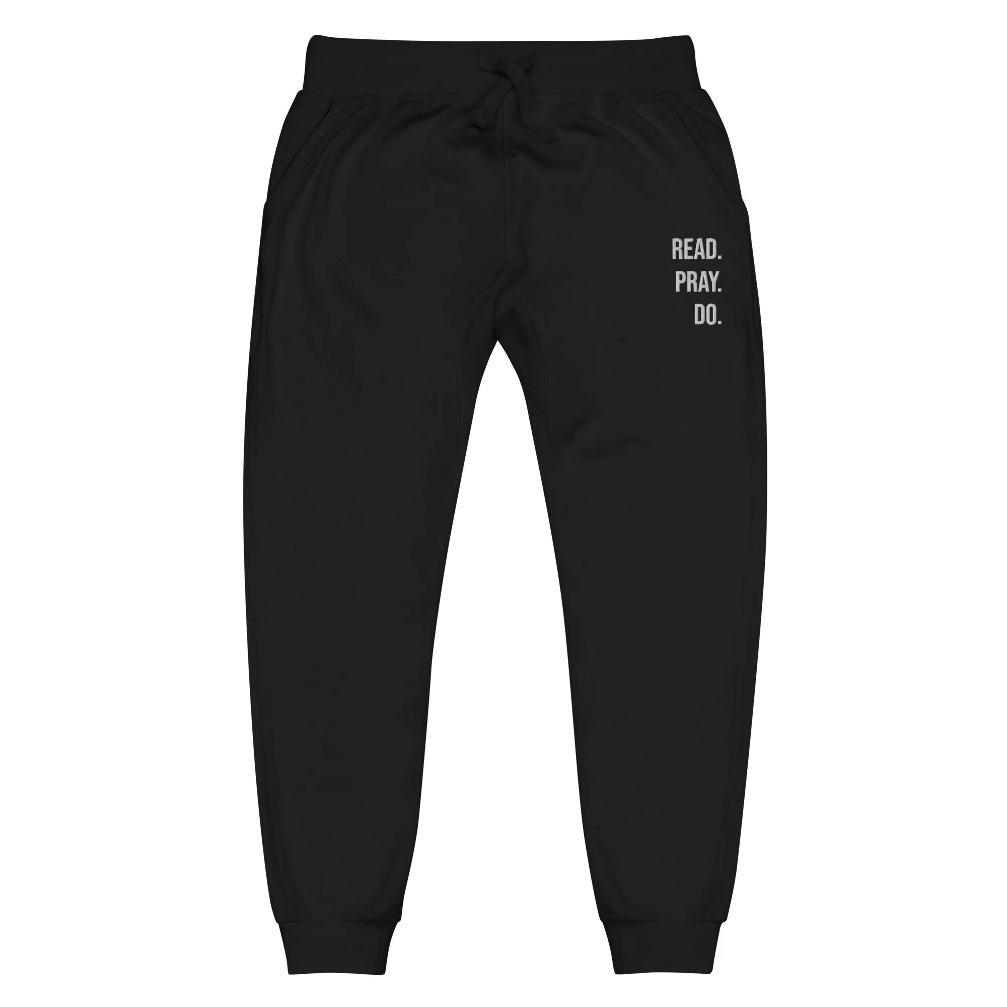 Read. Pray. Do. Unisex Fleece Jogger Sweatpants (Embroidered White Thread)