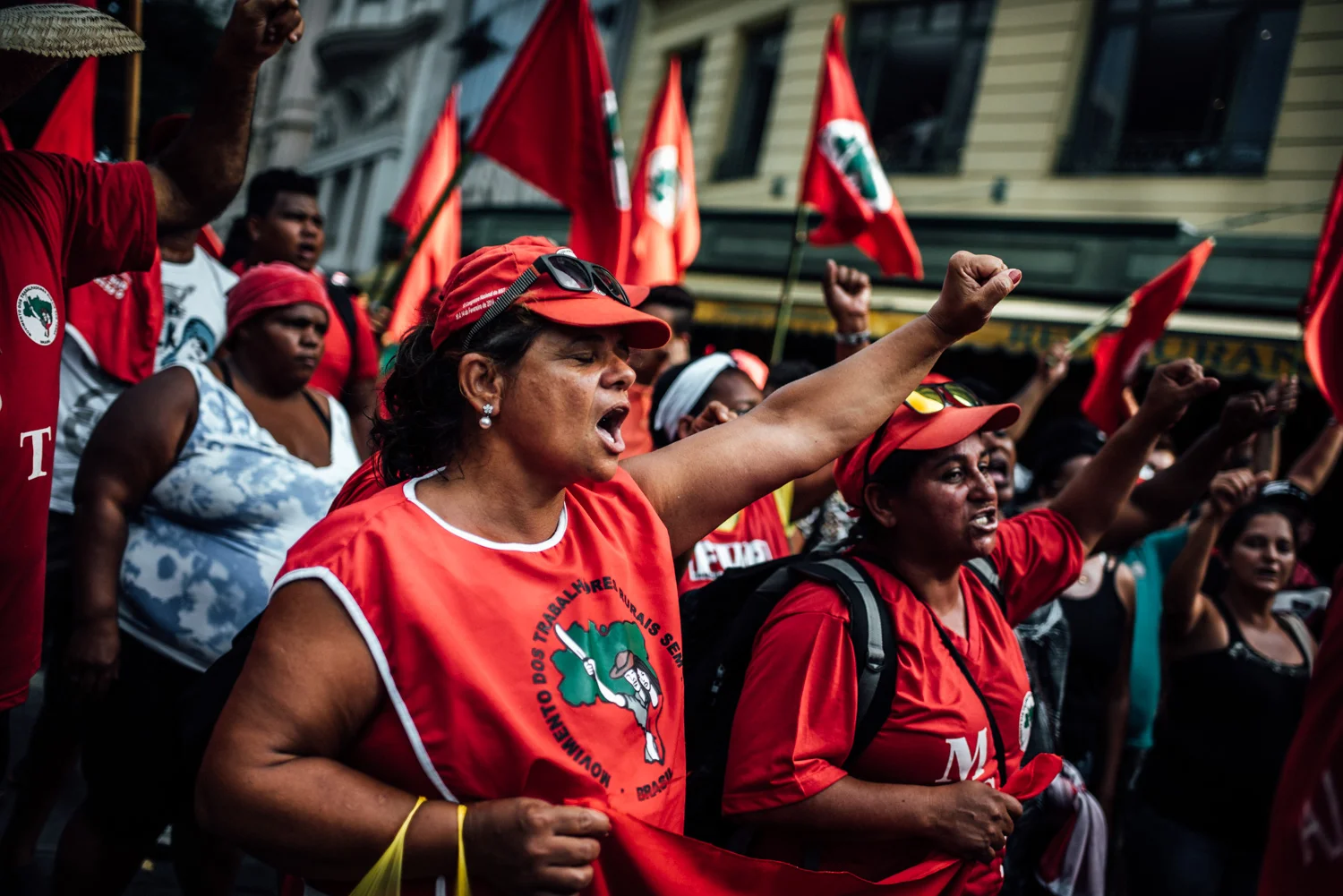 Landless workers rally in Rio de Janeiro in support of Petrobras, the Brazilian state oil company. In recent weeks, the company has been embroiled in one of the largest corruption scandals in the nations history. Rio de Janeiro, Brazil, 03-13-2015.