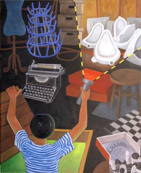   The Discovery of Duchamp's Attic   2017 &nbsp;Oil on canvas. 33" x 27" 