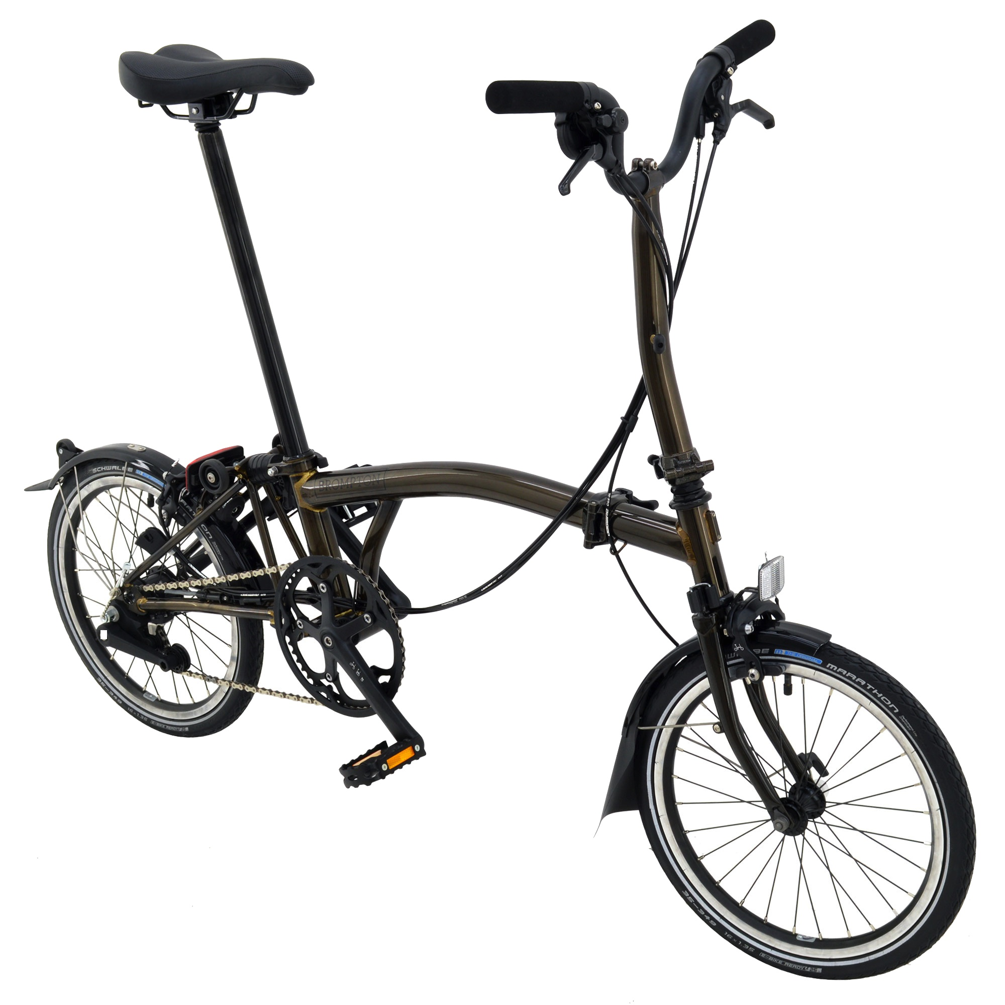 H6L Black edition RAW lacquer dkk 13.670 Black Edition Brompton Schwalbe Marathon dæk Batterilygtesæt Holder til fortasken
