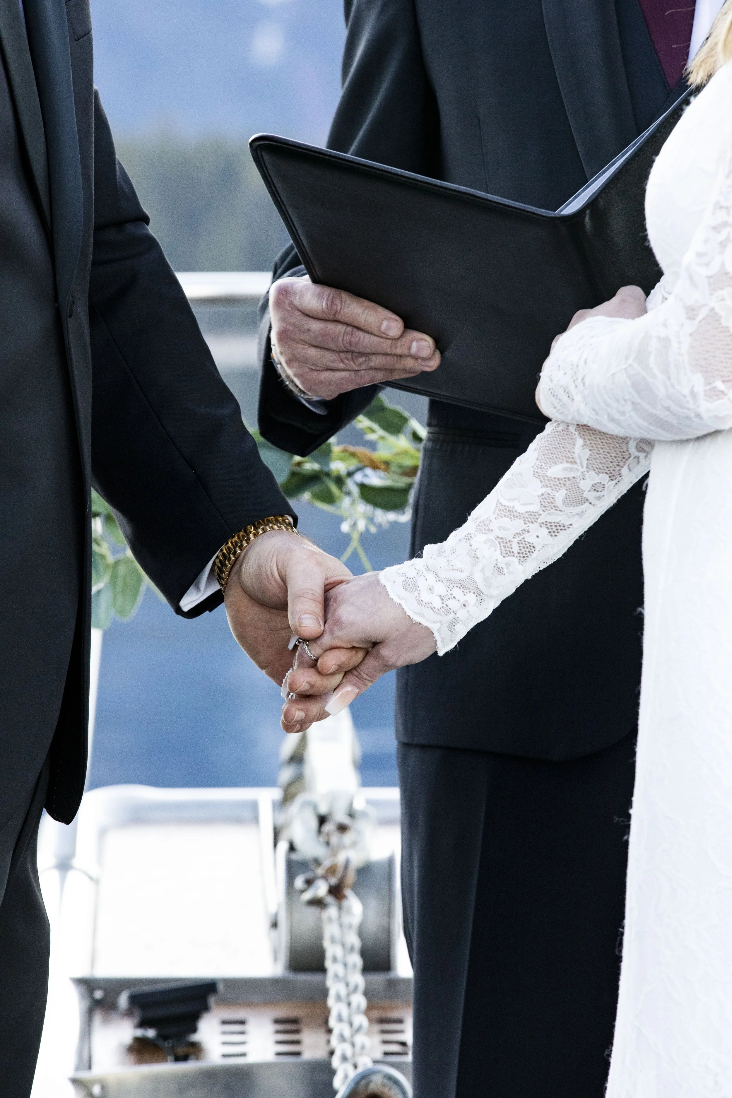 Reno NV wedding couple photographed at Lake Tahoe near sunset.
