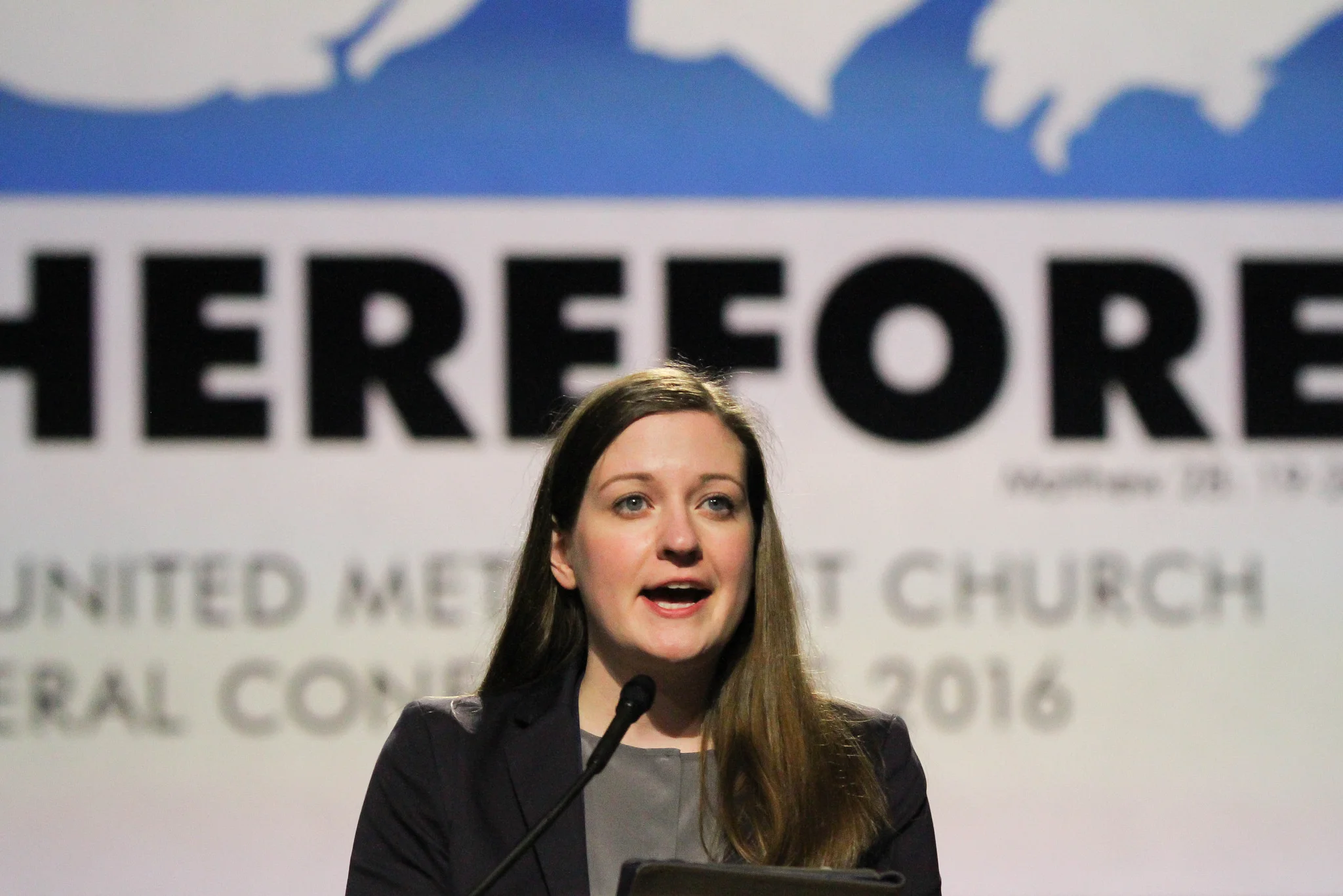 Marie Kuch-Stanovsky advocates for fossil fuel divestment at General Conference 2016. Photo by UMNS.