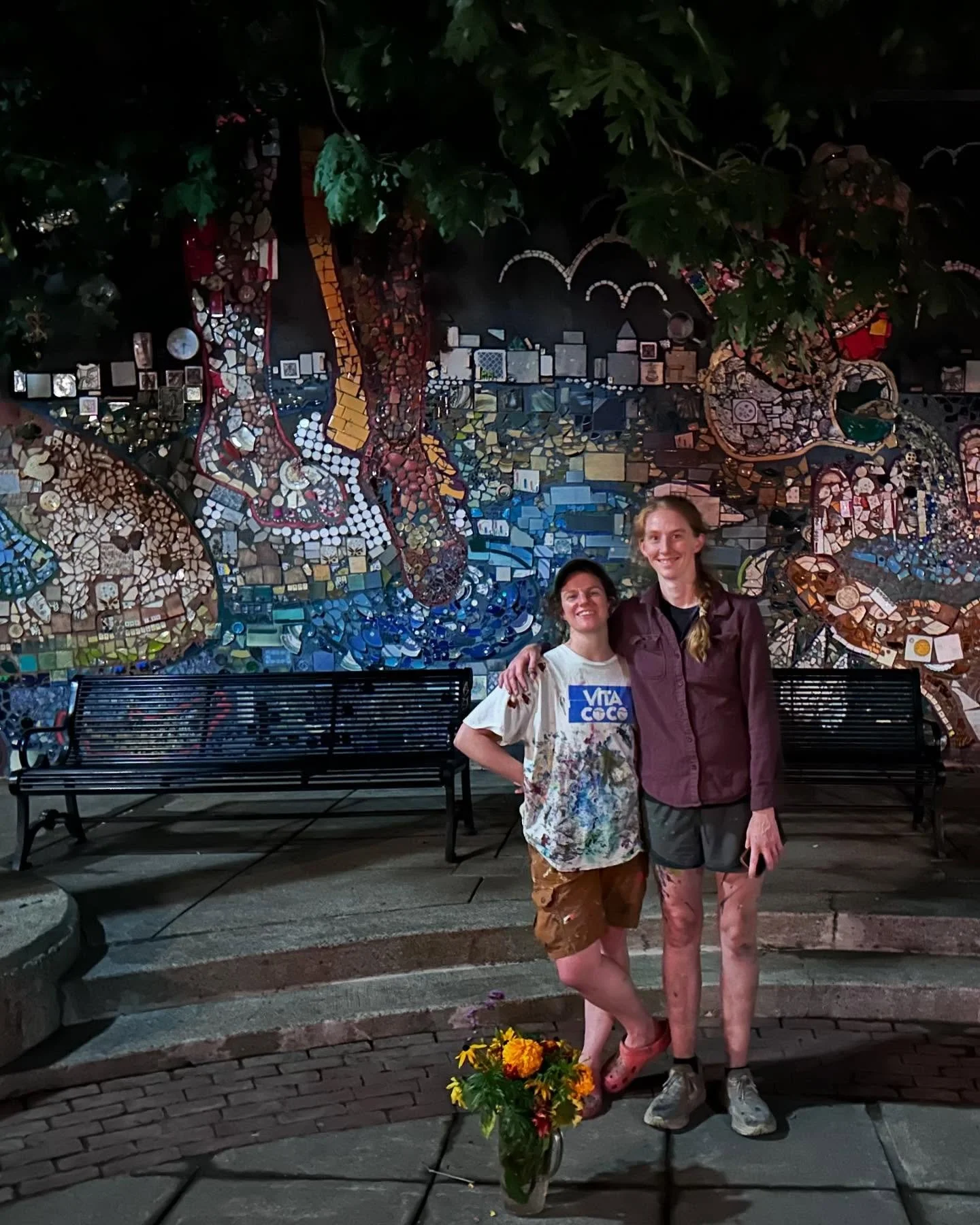 Twas a big wall - mosaics aren&rsquo;t murals. 70ft x 16ft we are tired&hellip;. My attempt at panorama! We built the composition into the trees. &ldquo;I&rsquo;ve learned in the woods&rdquo;, can you find it??

Thank you to everyone who helped us co