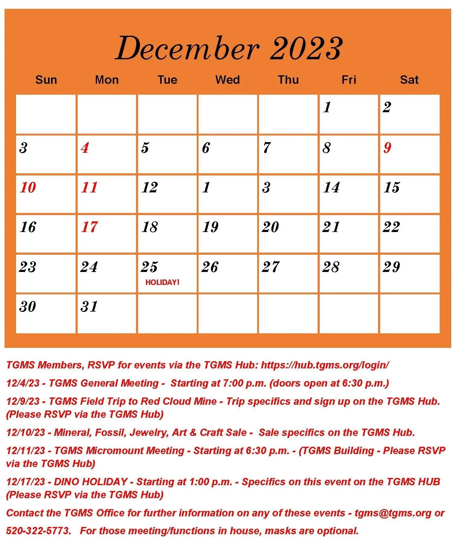 December Calendar — Tucson Gem & Mineral Society December Calendar — Tucson Gem & Mineral Society
