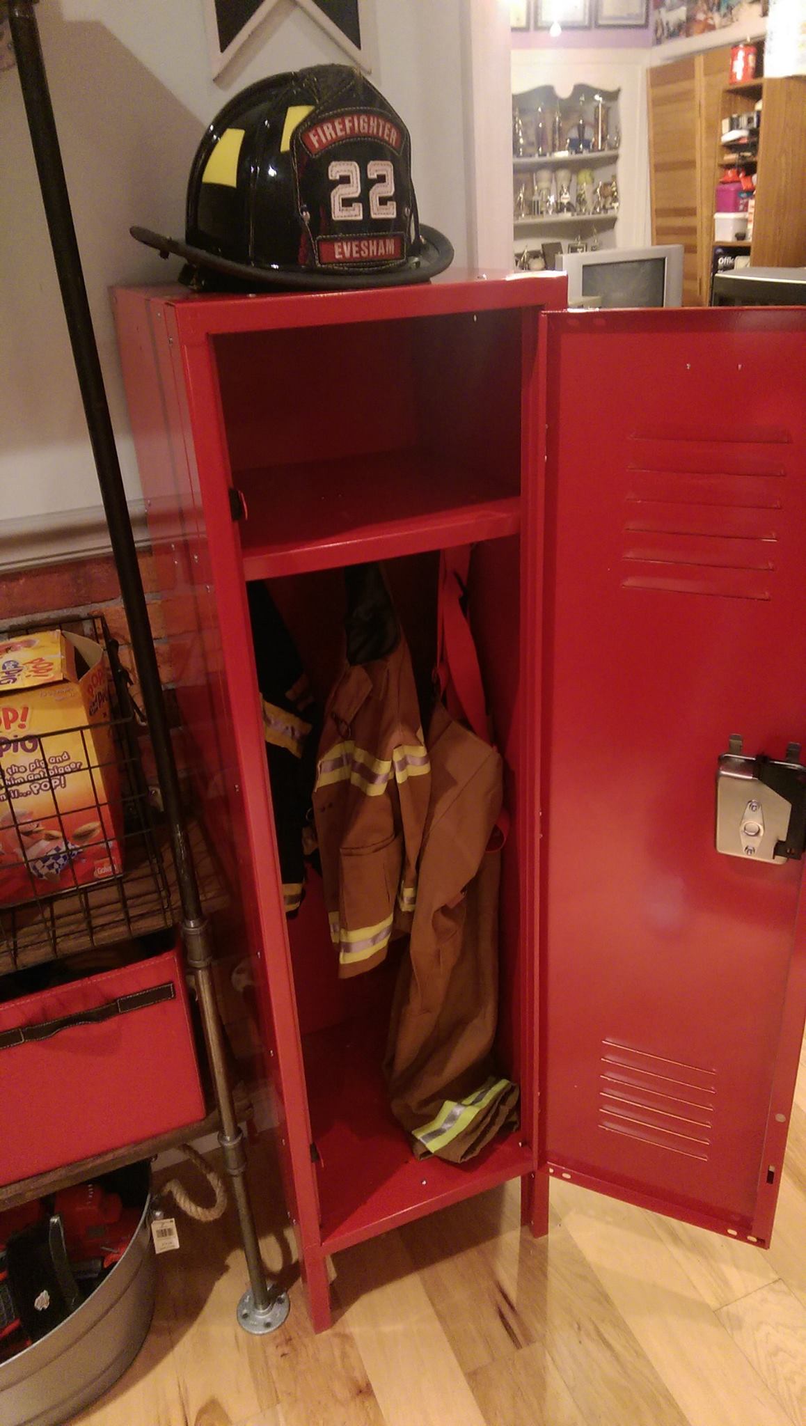 A locker for his turnout gear