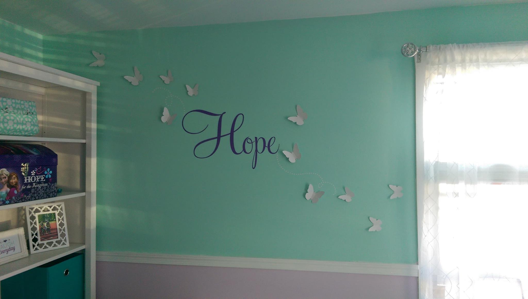  Vinyl wall art donated by Lola Decor and paper butterflies donated by Magical Whimsy. (both on Etsy) 