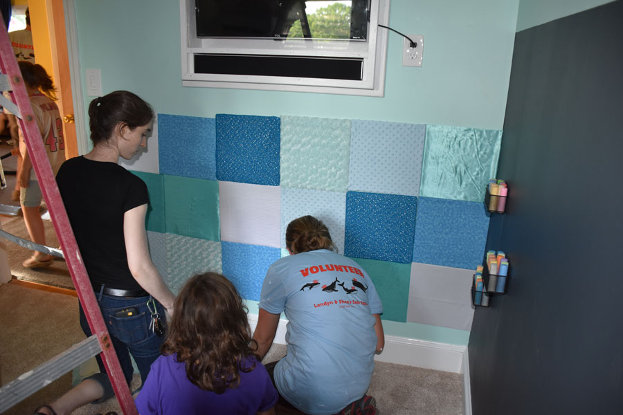  Julie and Alanna setting up the texture wall 