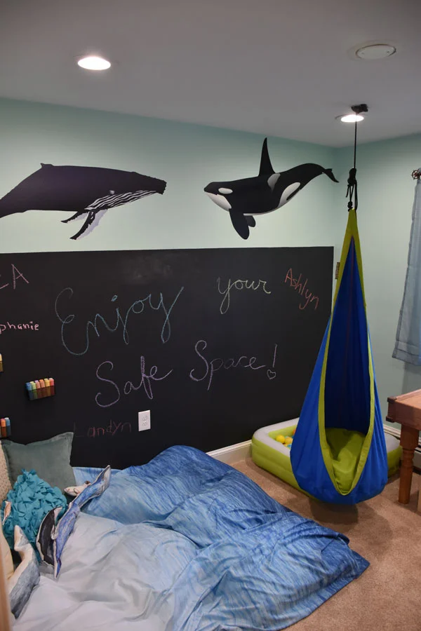 Landyn often drew on walls throughout the home, so we gave him a constructive place to express himself on a chalkboard wall