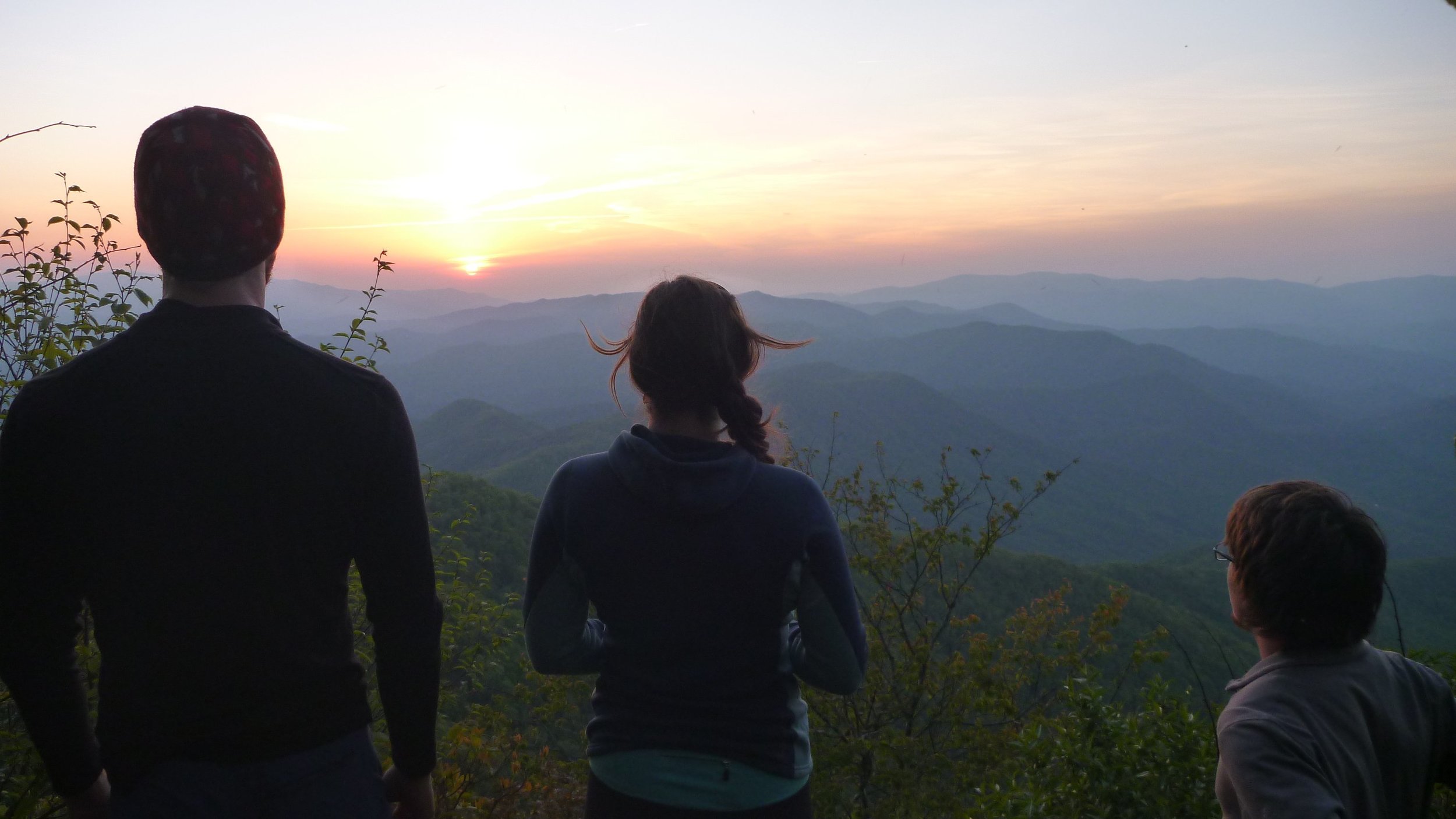 Blue Indian, Voldemort and Droid (formerly Roadblock) watch the sunset from Cheoah Bald.