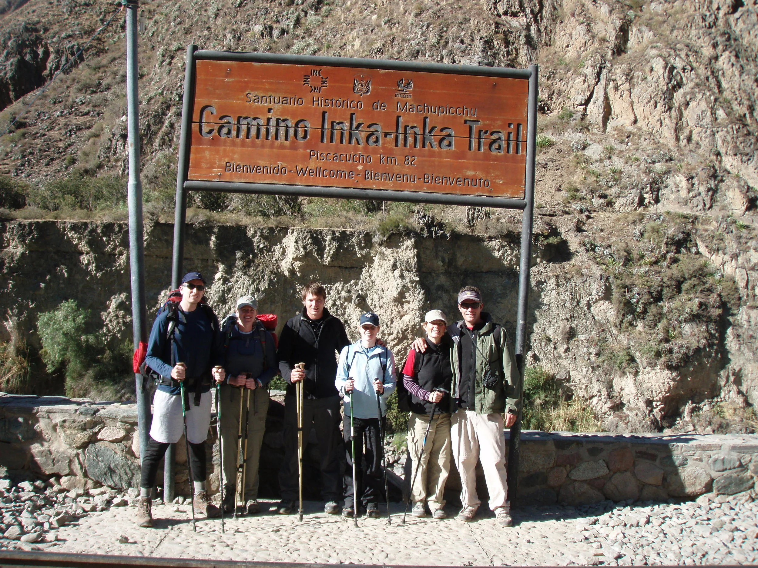 The start of the Inca Trail. Gary, Katie, David, Laura, Steph and Craig