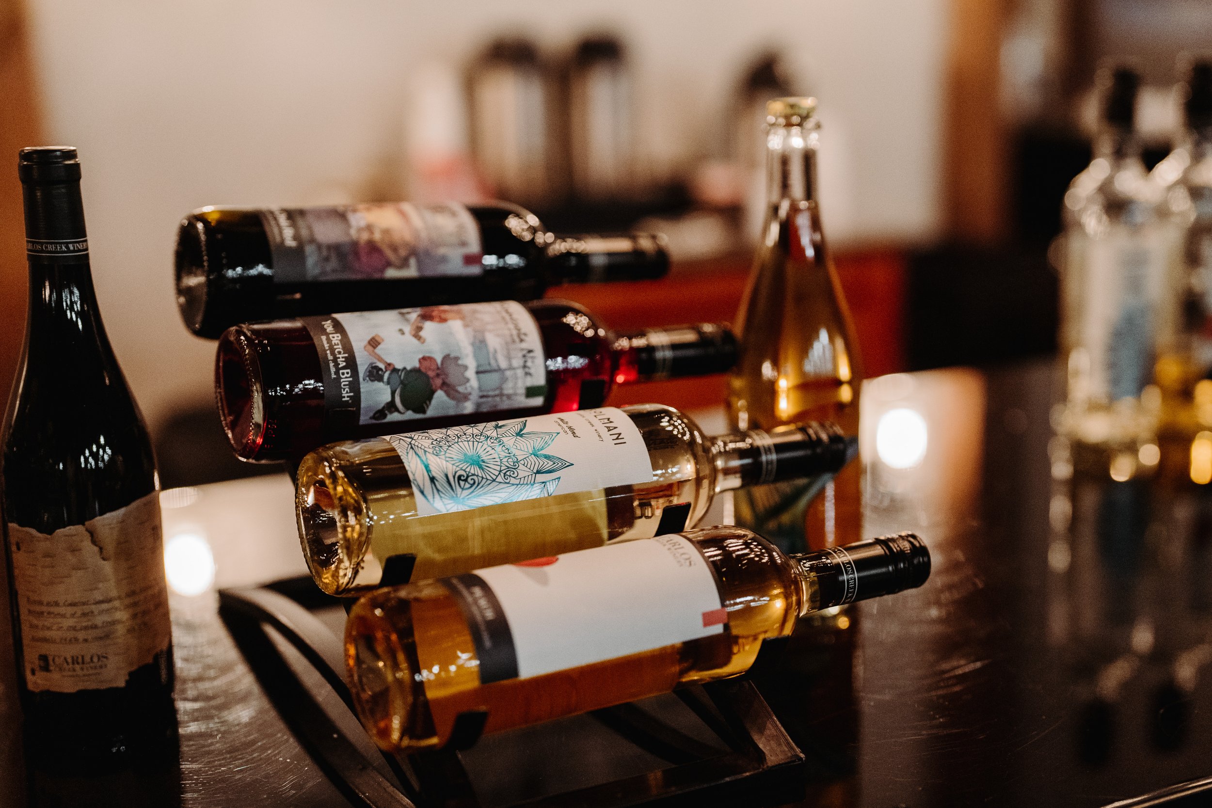 Wine selection at The Grand Hall reclaimed wood bar.