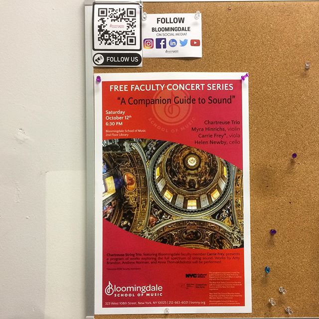 The posters are up! Come to @bloomingdale_music October 12 at 6:30 for our first concert of the season!
.
.
#newmusic #nyc #bloomingdale #livemusic #musicteachers
