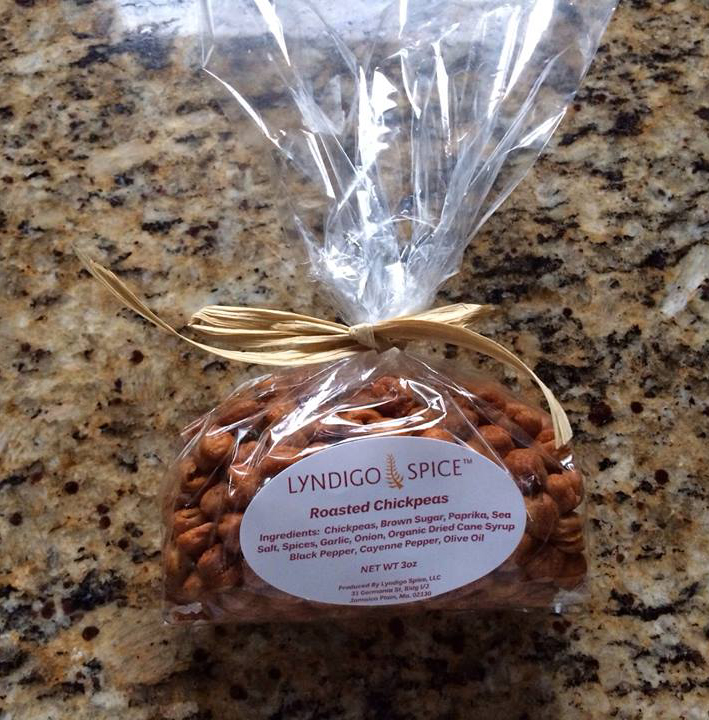 I initially roasted off chickpeas and tossed them in Lyndigo's Original Spice Rub for tasting at the Farmer's Market, but people wanted to buy them. So I bagged them up and they are now for sale at the market.