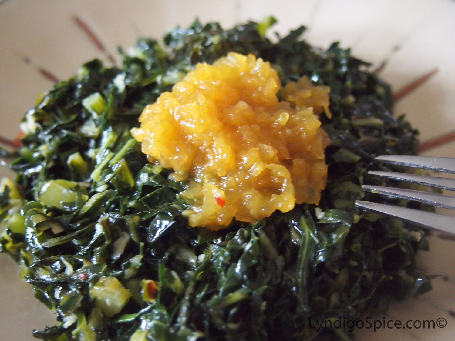 Stir Fried Collard Greens with Pineapple Chutney