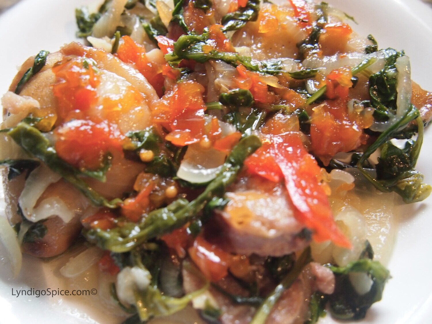 Browned Perogies &amp; arugula with Savory Red Pepper Relish