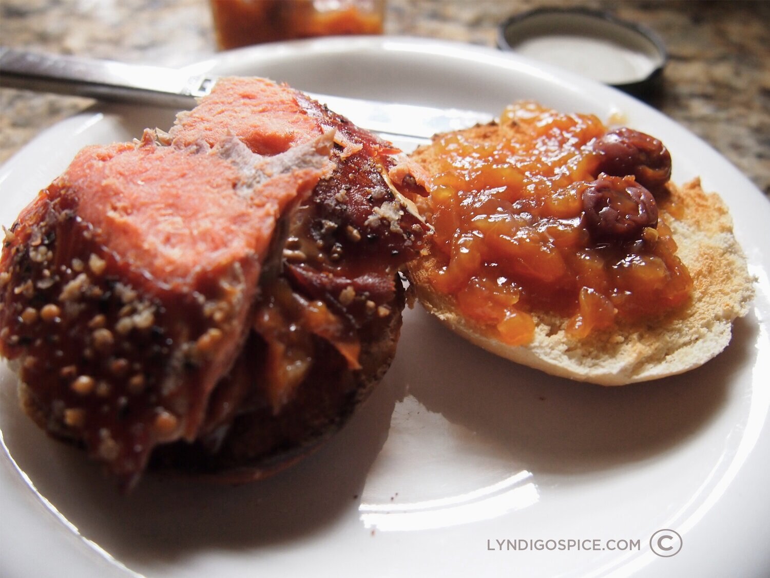 Smoked Salmon &amp; bagel with Smokey Peach &amp; Cherry Chutney