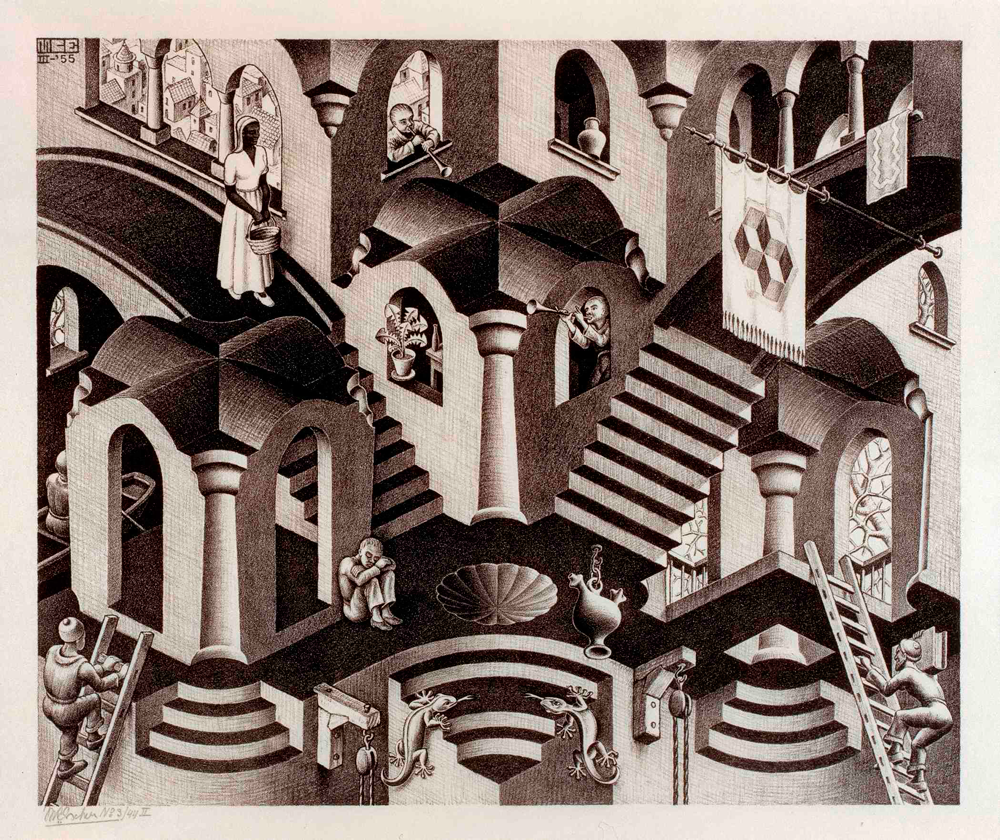 M. C. Escher, Convex and Concave, lithograph, 1955.