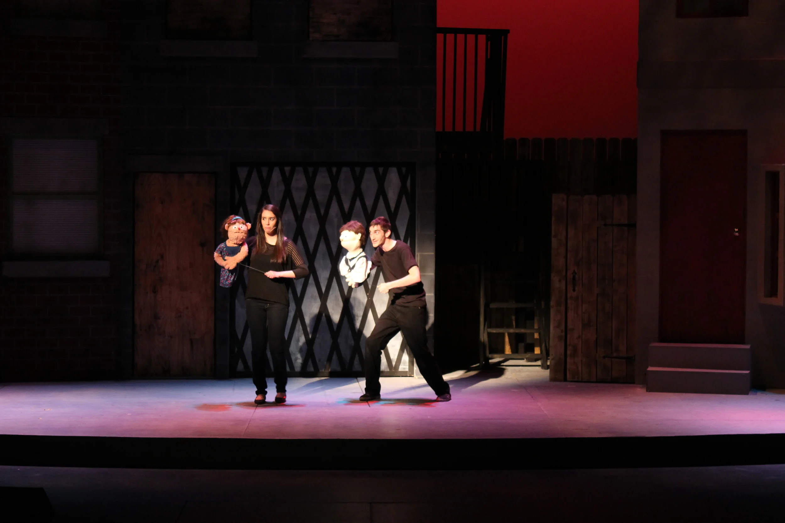 Maya Farhat (left) as Kate Monster and Patrick Phillips (right) as Princeton in Xavier University Theatre's "Avenue Q."