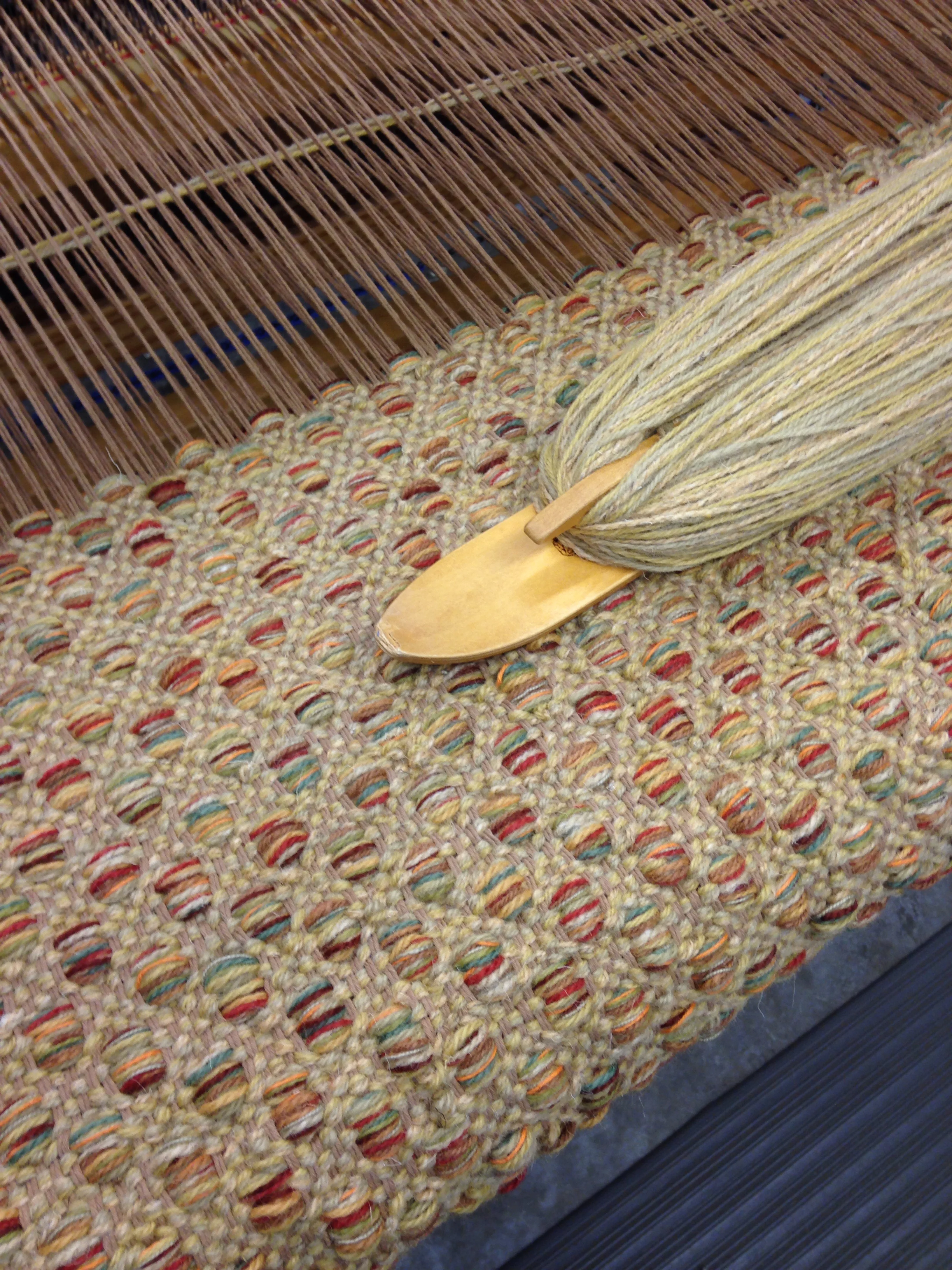 Mosaic runner in the works. This hand woven rug is for a client in Hawaii.