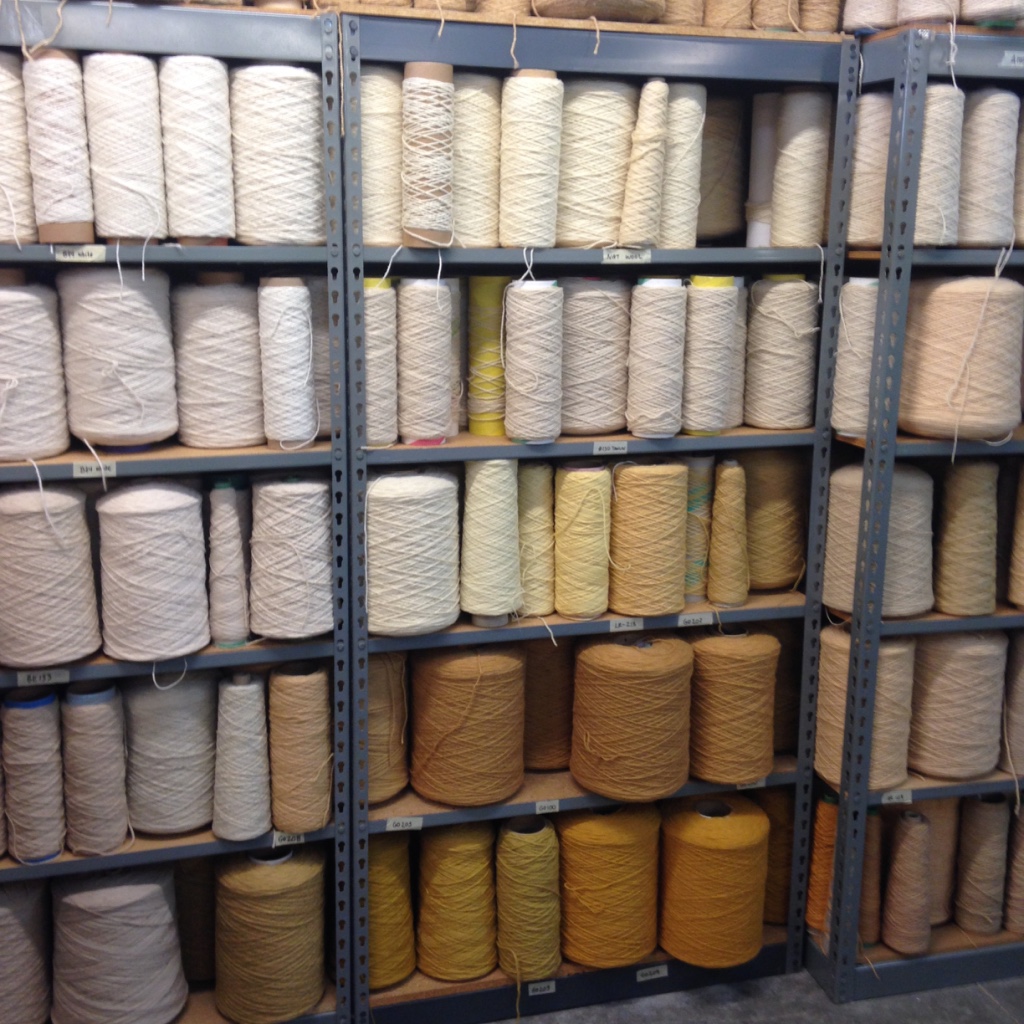 Shelving at True North Textiles.