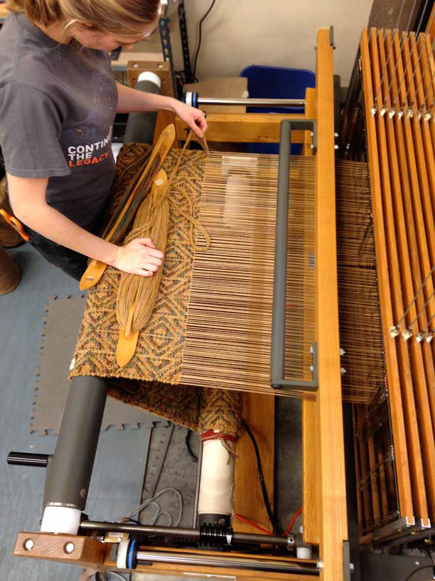 Kate weaving custom color runner in Marcus R Pattern.