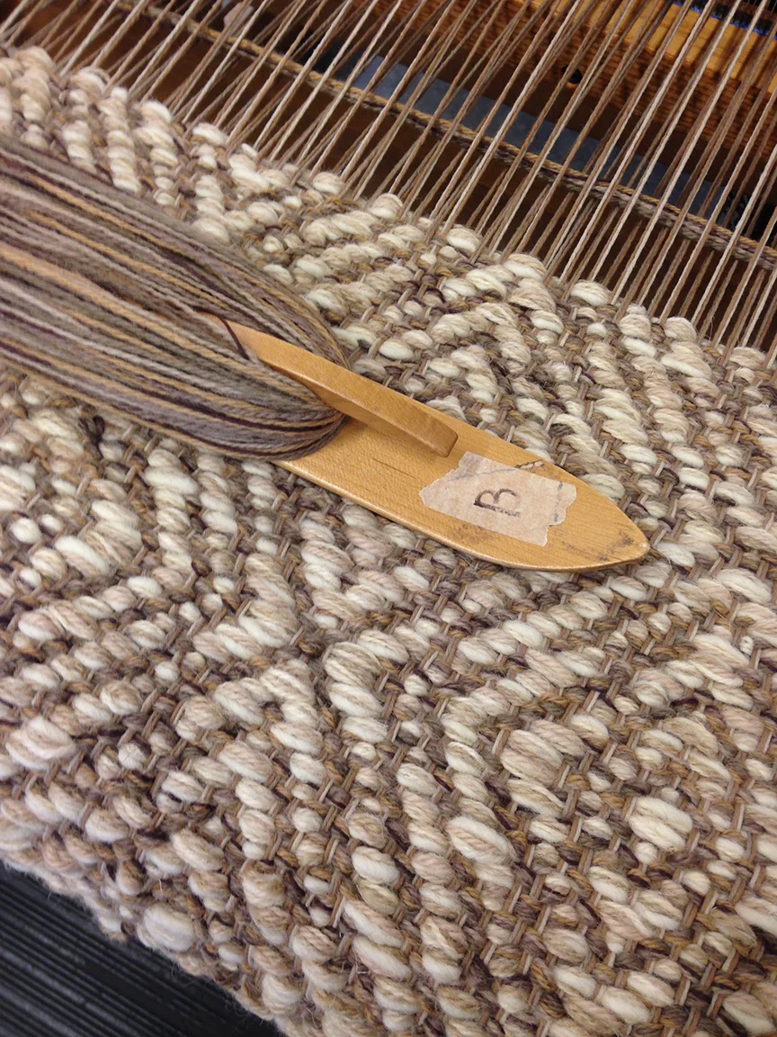 Creswell Taupe on the loom.