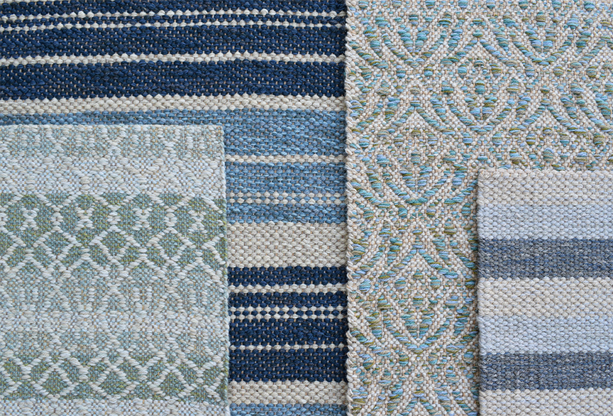 Blue Group" Barrington Celery, FW-14 Blue Stripe Flora, FW-14 Stripes.