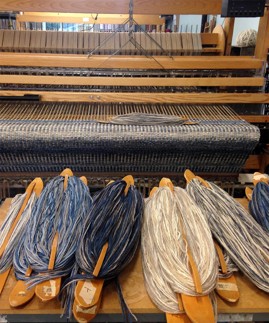 Columns Rug on the loom at True North Textiles