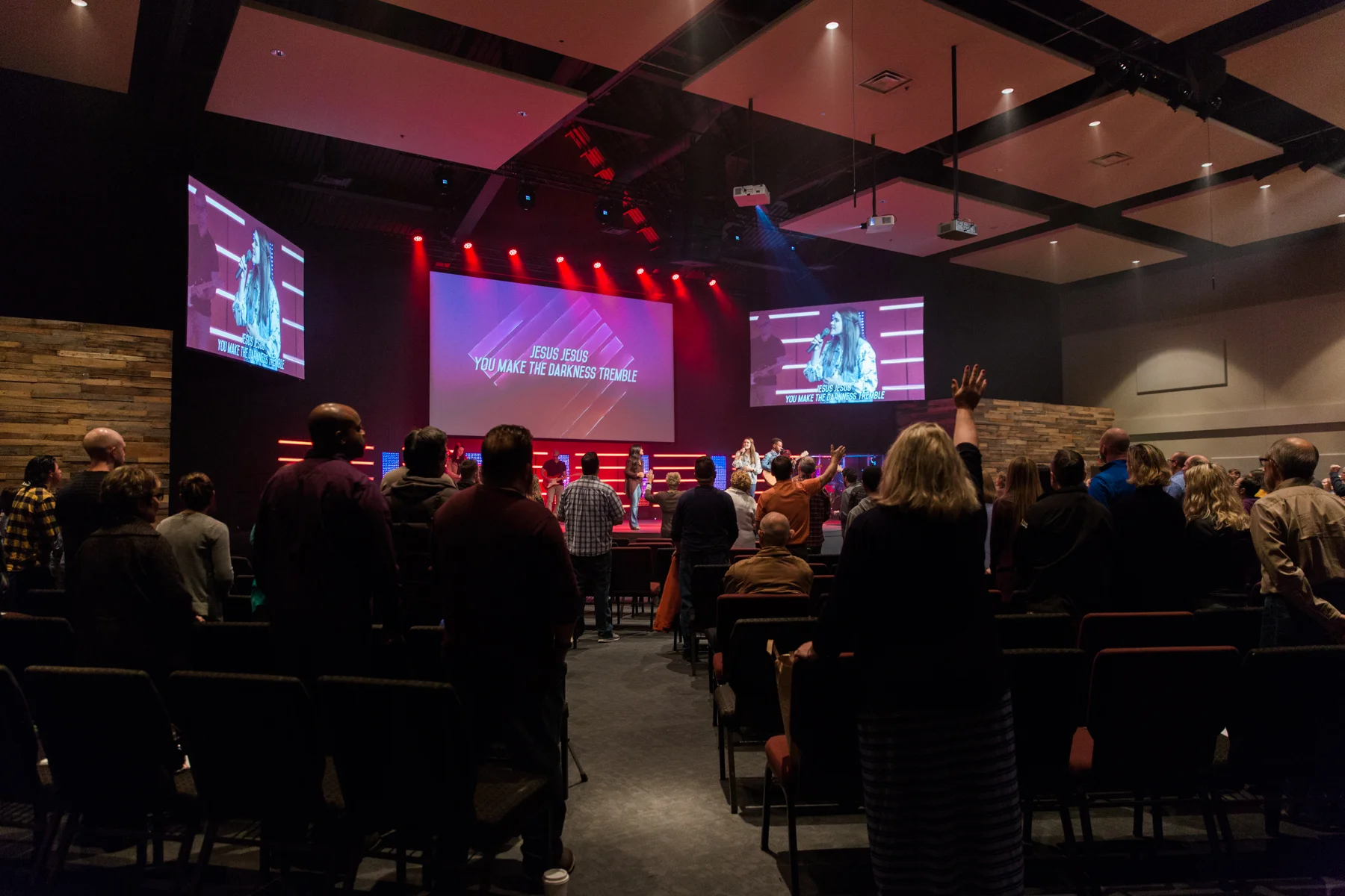 Evergreen’s band leads worship during their 9am service.