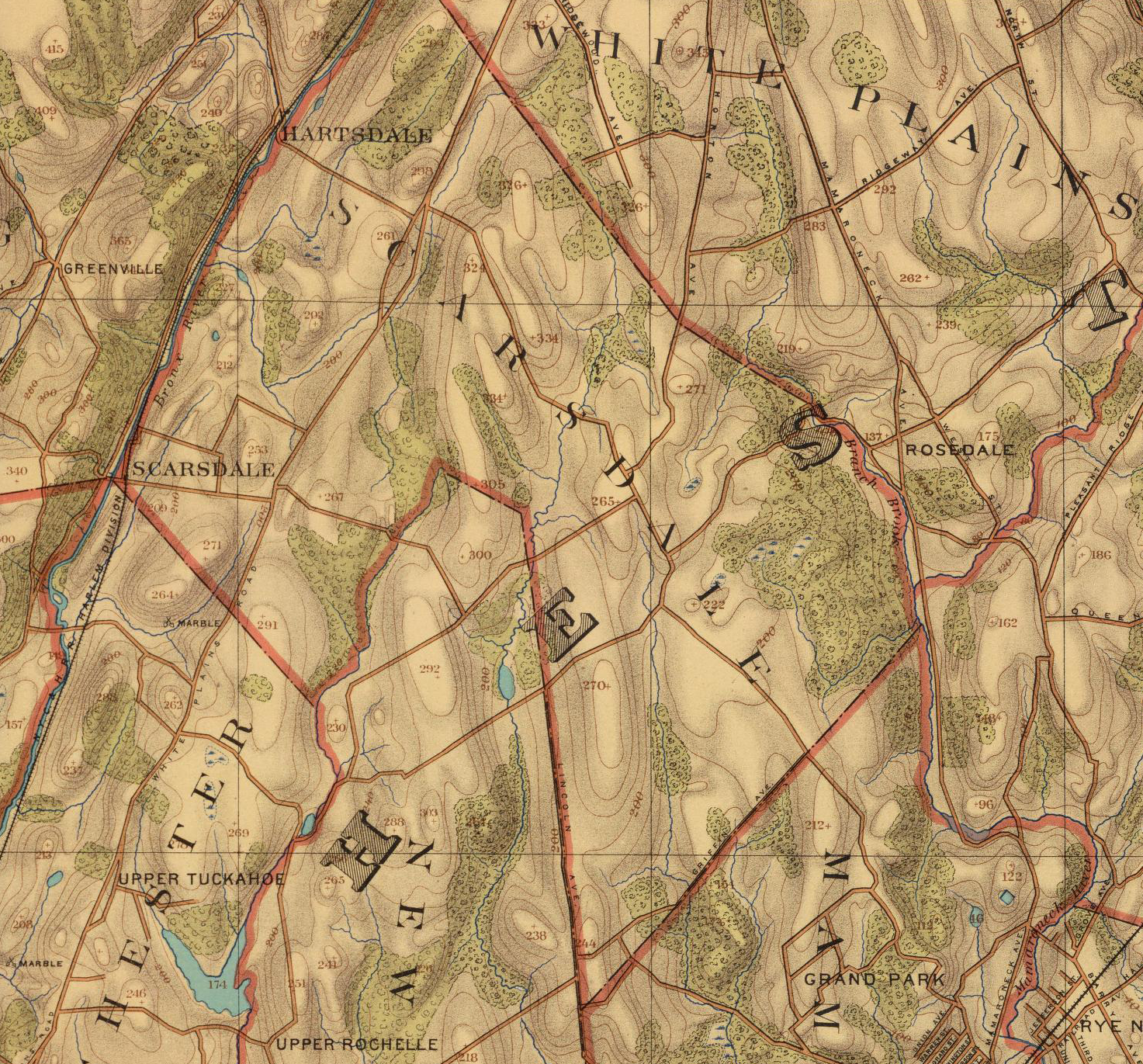 Detail of the Scarsdale area, topographic map, 1893.