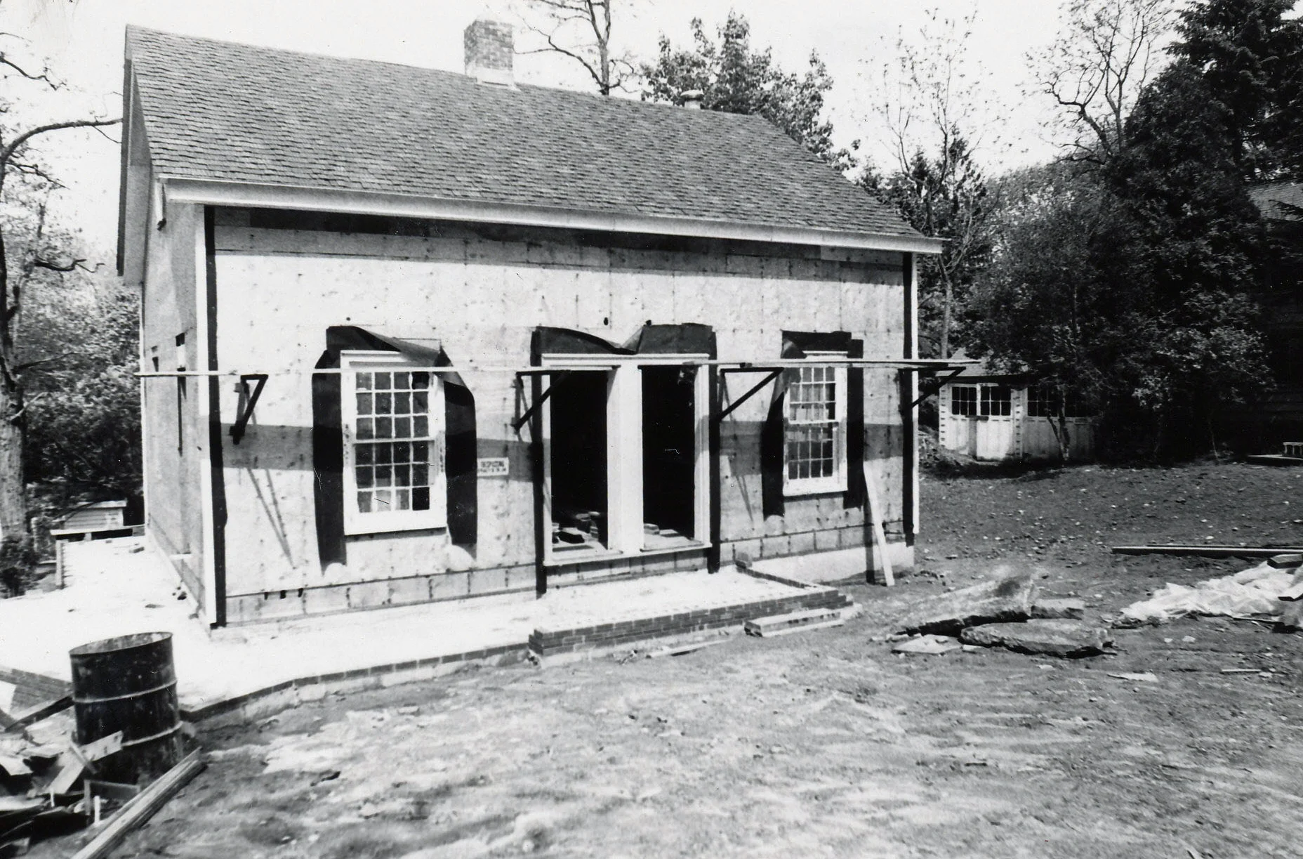The Quaker meeting house was reconstructed alongside the Cudner-Hyattt House, 1977.