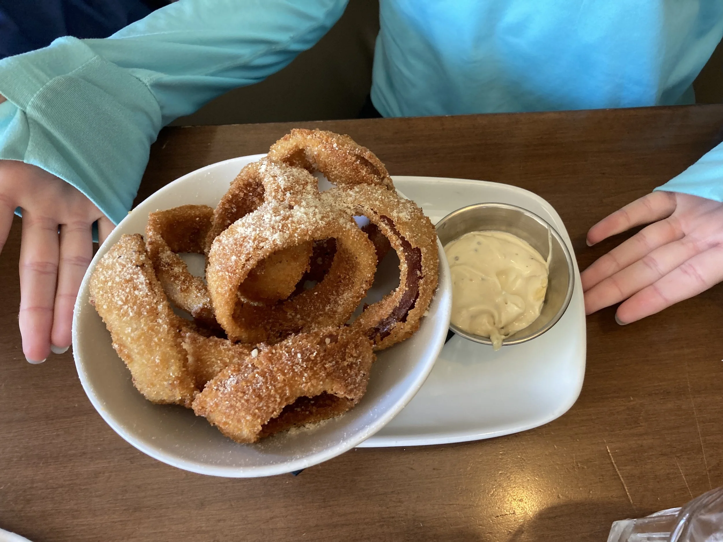  Claire’s incredible onion rings. Maybe the best onion rings i’ve ever had. Nicely crisp on the outside, but also don't just slide/crumble apart when you bit them. 