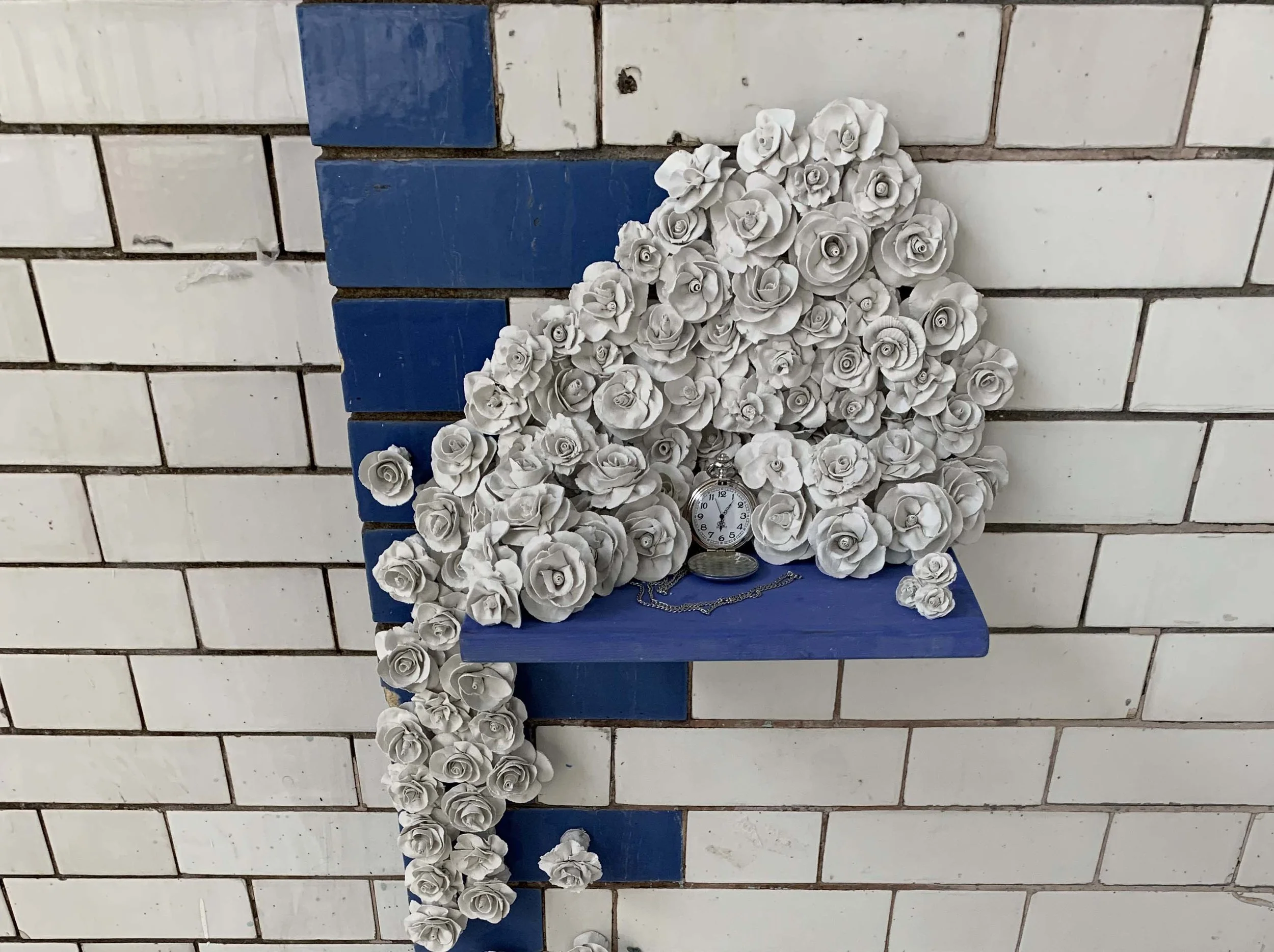   Four Girls Making Clay Flowers While Watching TV , 2019 