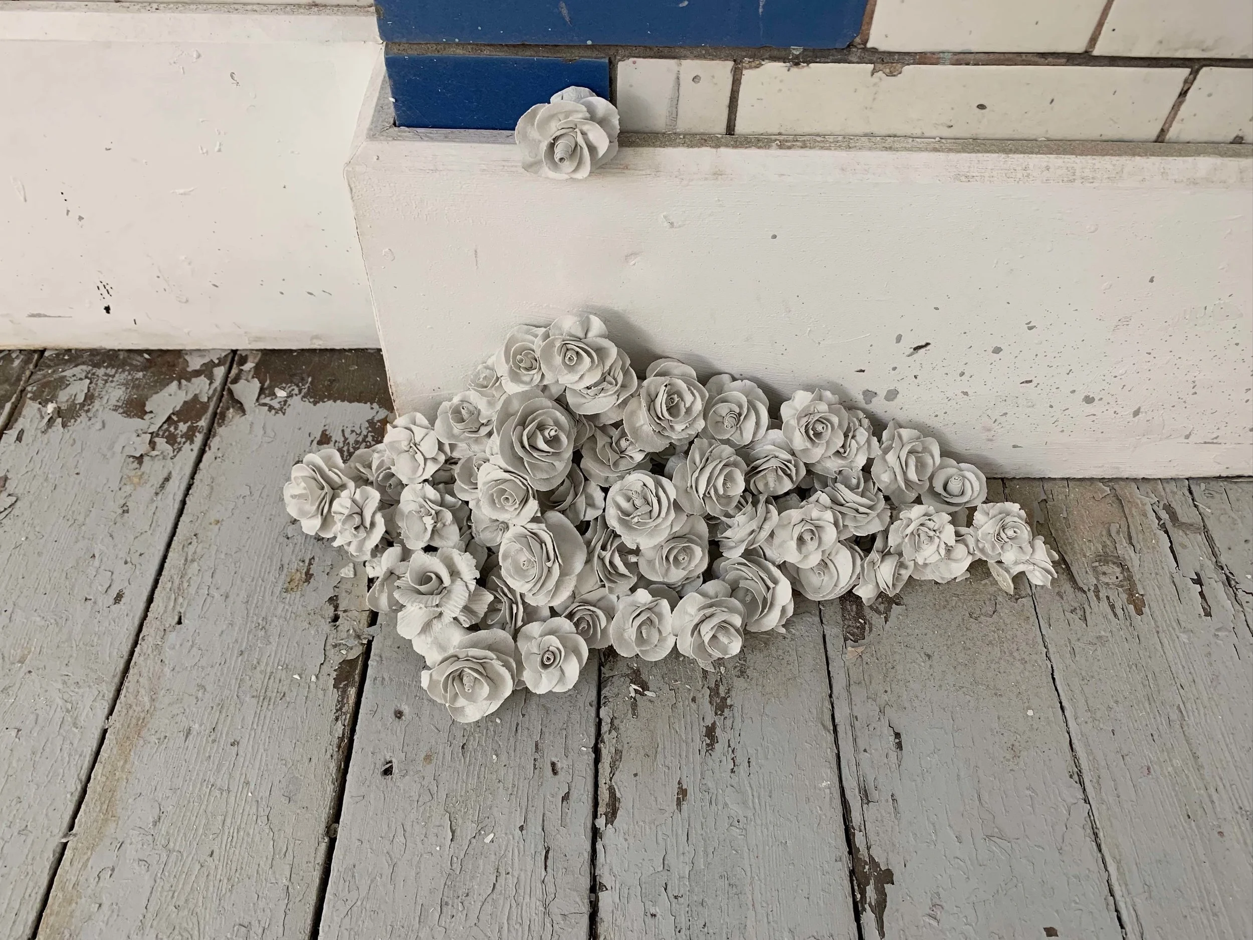   Four Girls Making Clay Flowers While Watching TV , 2019 