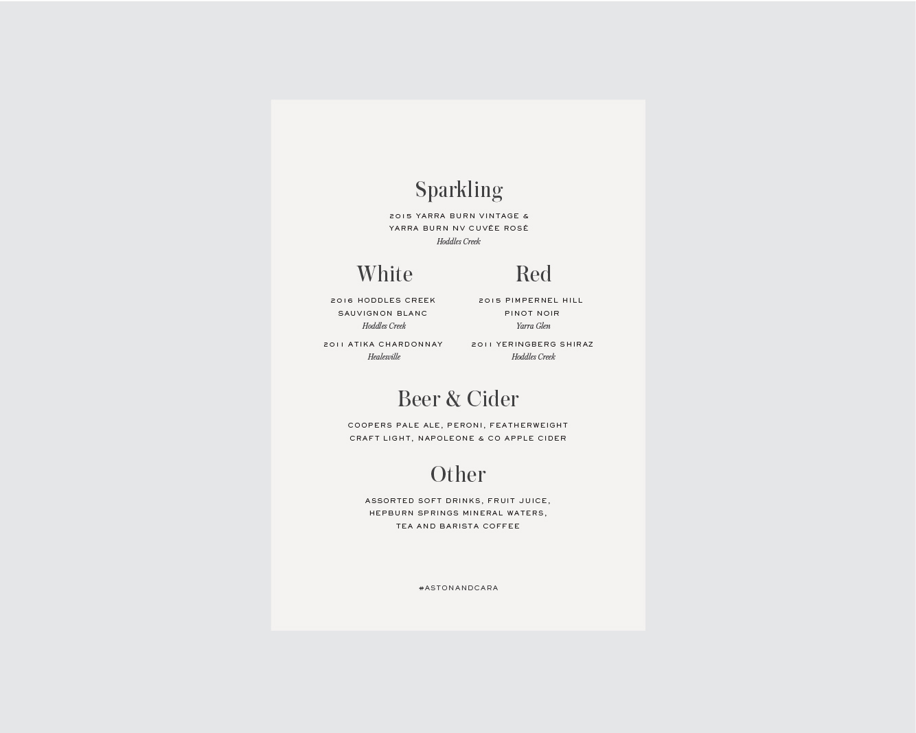 Drinks menu - Single sided, or back