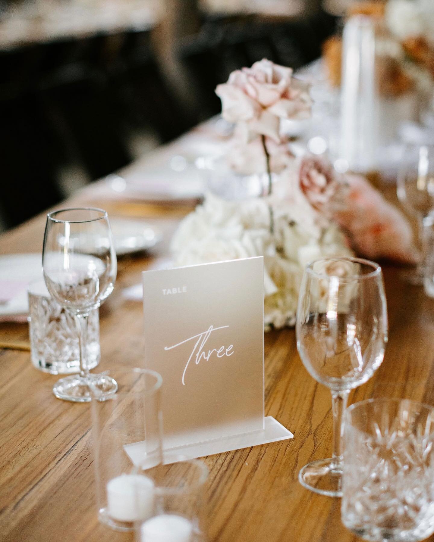 Elegant &amp; refined frosted acrylic table numbers for Michelle and Shane ✨
- 
Design @jemandi_designs 
Event styling and concept @the_eventurer 
Blooms @wildflos 
Image @danbrannanphoto 
Venue @tanglewoodestate 
-
#jemandi #weddingstationery #weddi