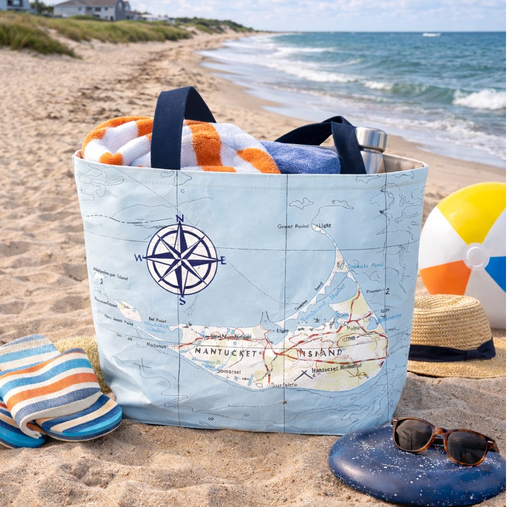 Nantucket Island MAP Tote – Compass Map Bag