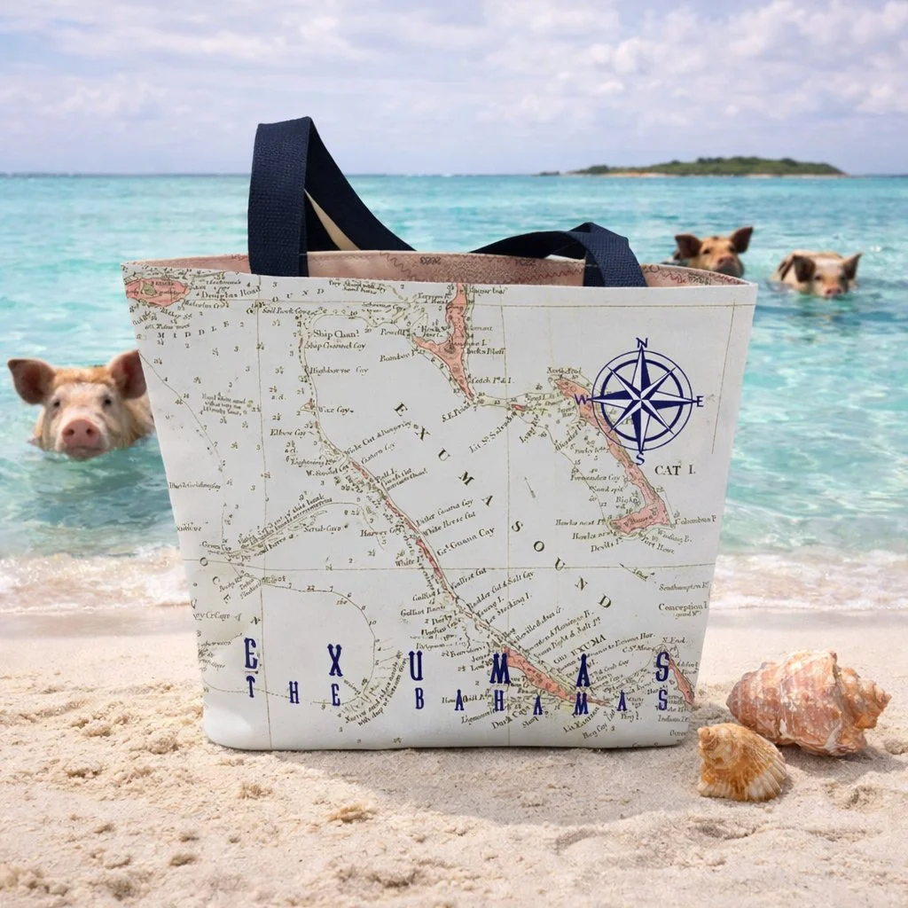Exumas, Bahamas Map Compass Tote