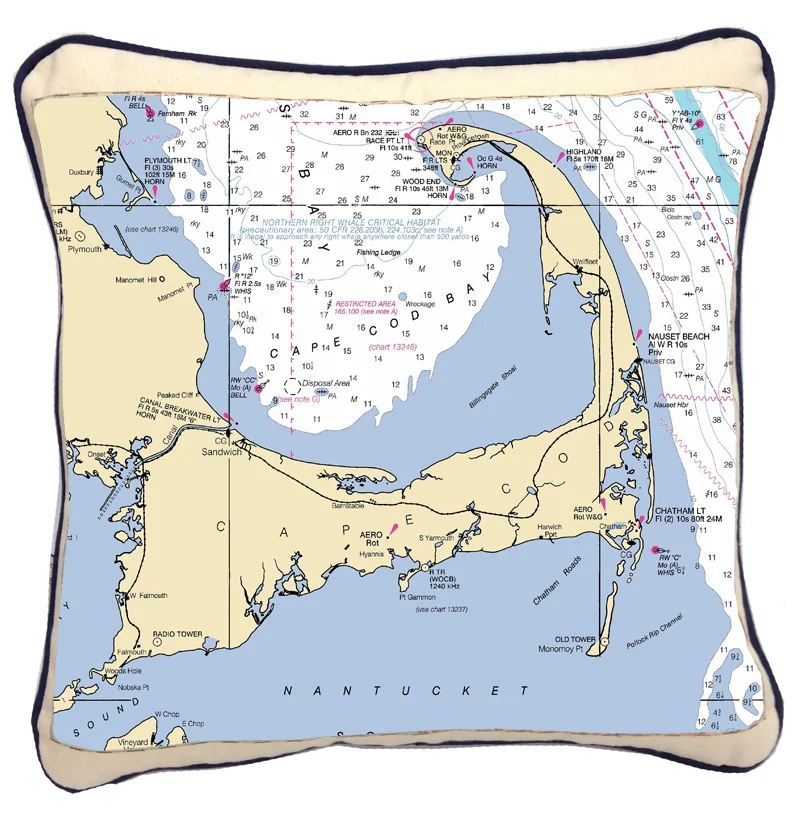 cape cod, ma 18" chart pillow