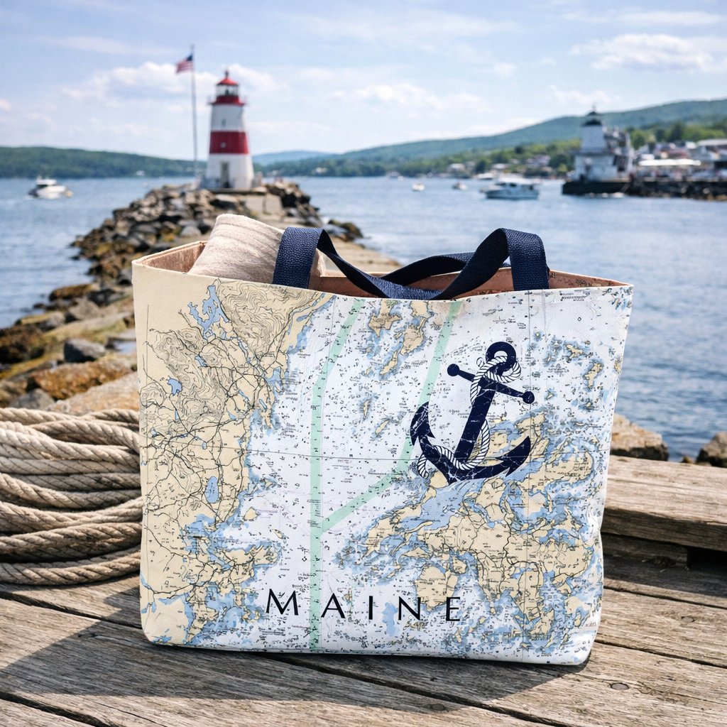 Camden, Rockport, Rockland, Vinalhaven Chart Tote -  Maine Coast Chart Bag