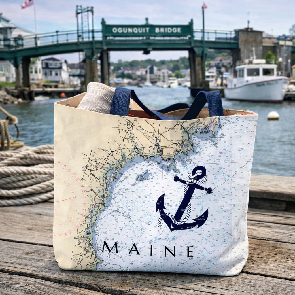 Ogunquit - Kennebunkport Chart Tote -  Maine Coast Chart Bag