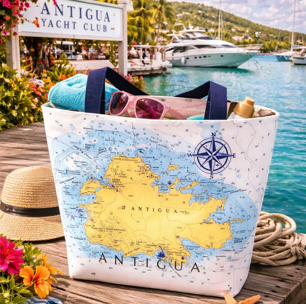 Antigua Chart Tote – Where the Caribbean Sets Sail