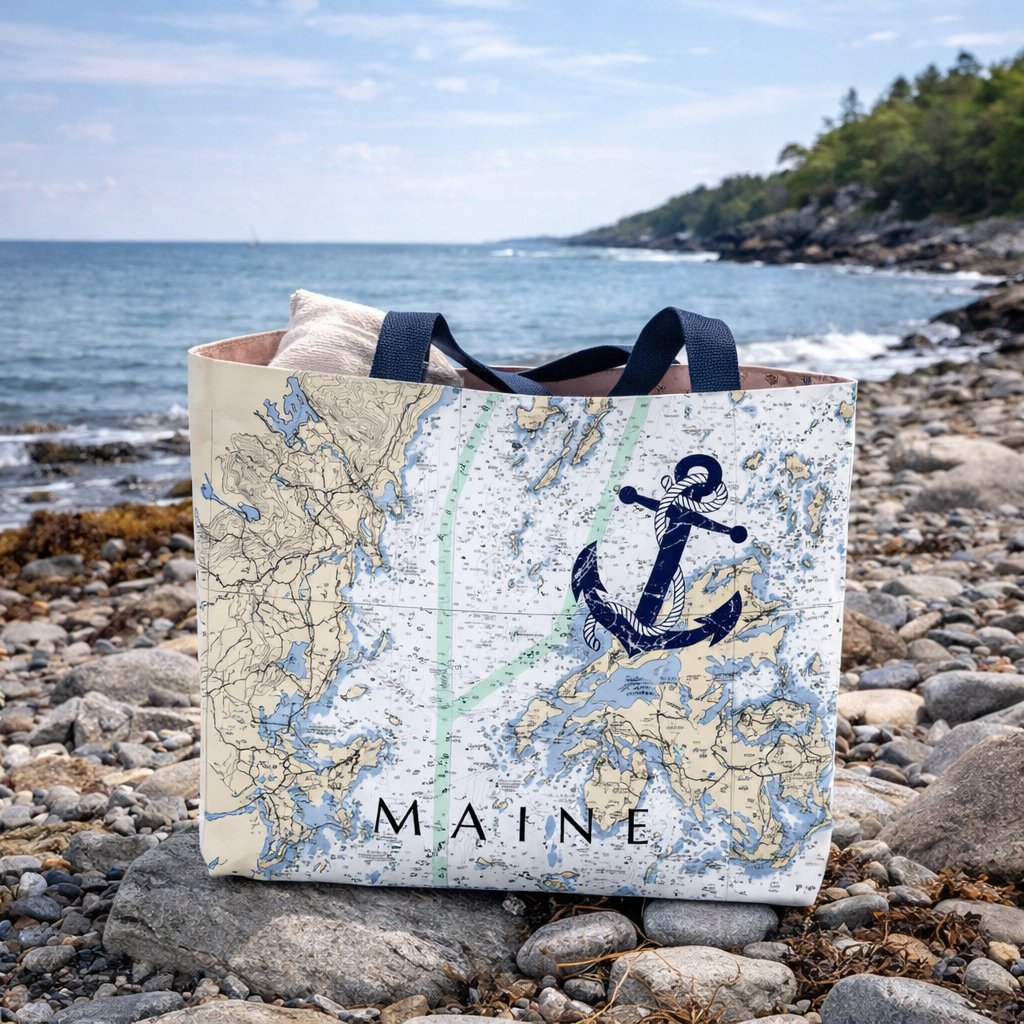 Camden, Rockport, Rockland, Vinalhaven Chart Tote -  Maine Coast Chart Bag