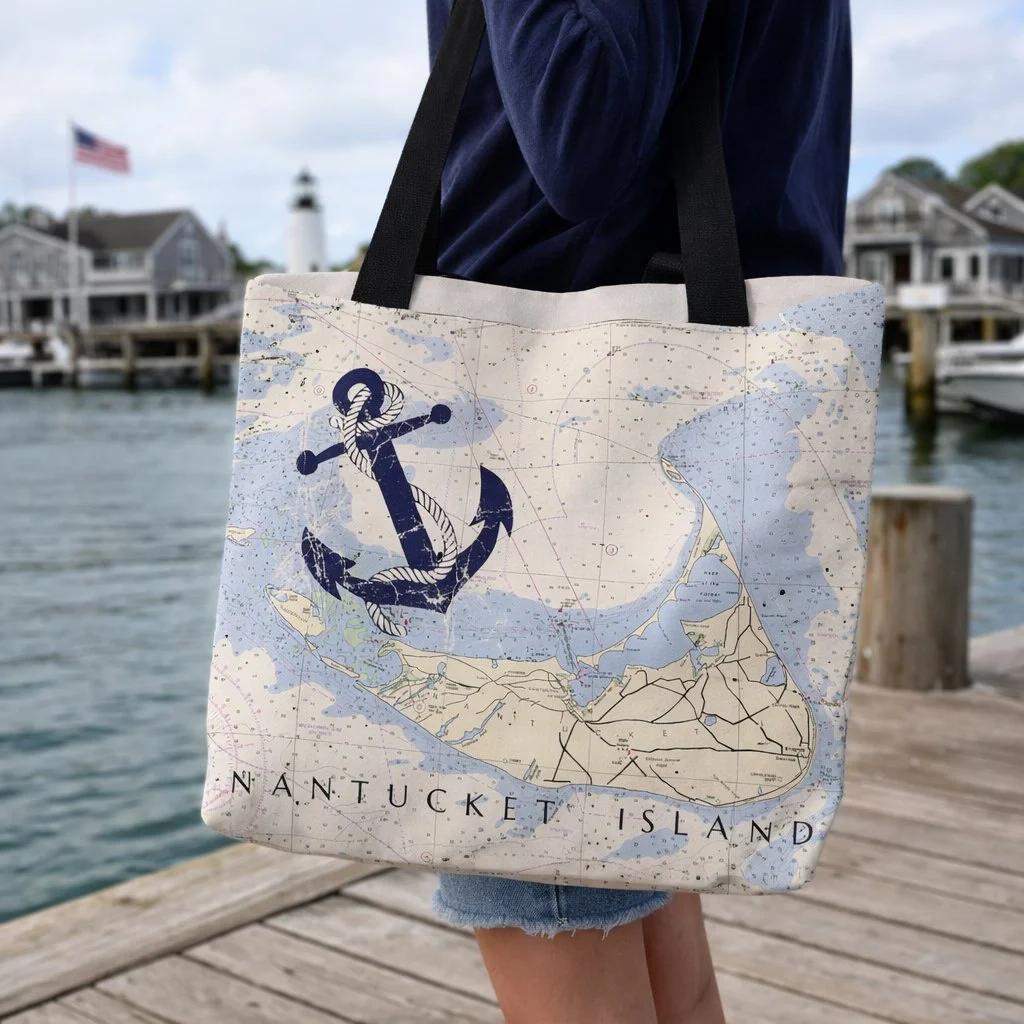Nantucket Nautical Chart Tote – Anchor Map Bag